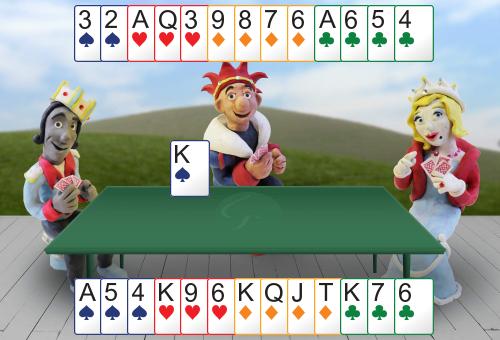 An hand of bridge where we we can use the rule of 7 to decide how often to hold up
